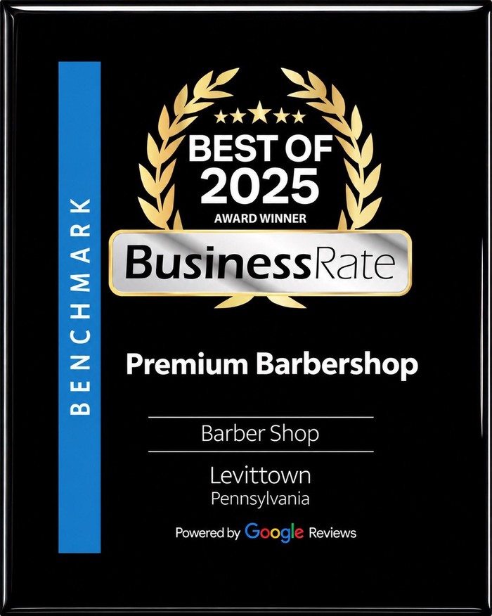 BusinessRate Best of 2025 Award Winner plaque — Premium Barbershop, Barber Shop, Levittown, Pennsylvania