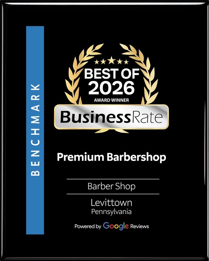 BusinessRate Best of 2026 Award Winner plaque — Premium Barbershop, Barber Shop, Levittown, Pennsylvania