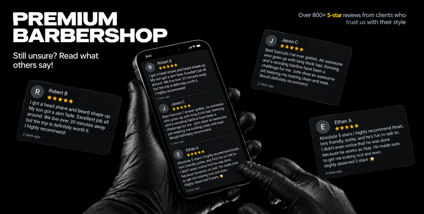 Premium Barbershop — over 800 five-star reviews from clients who trust us with their style